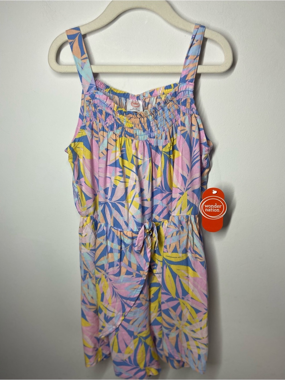 Wonder Nation Pastel Leaf Print Dress in Pink, Blue, Yellow